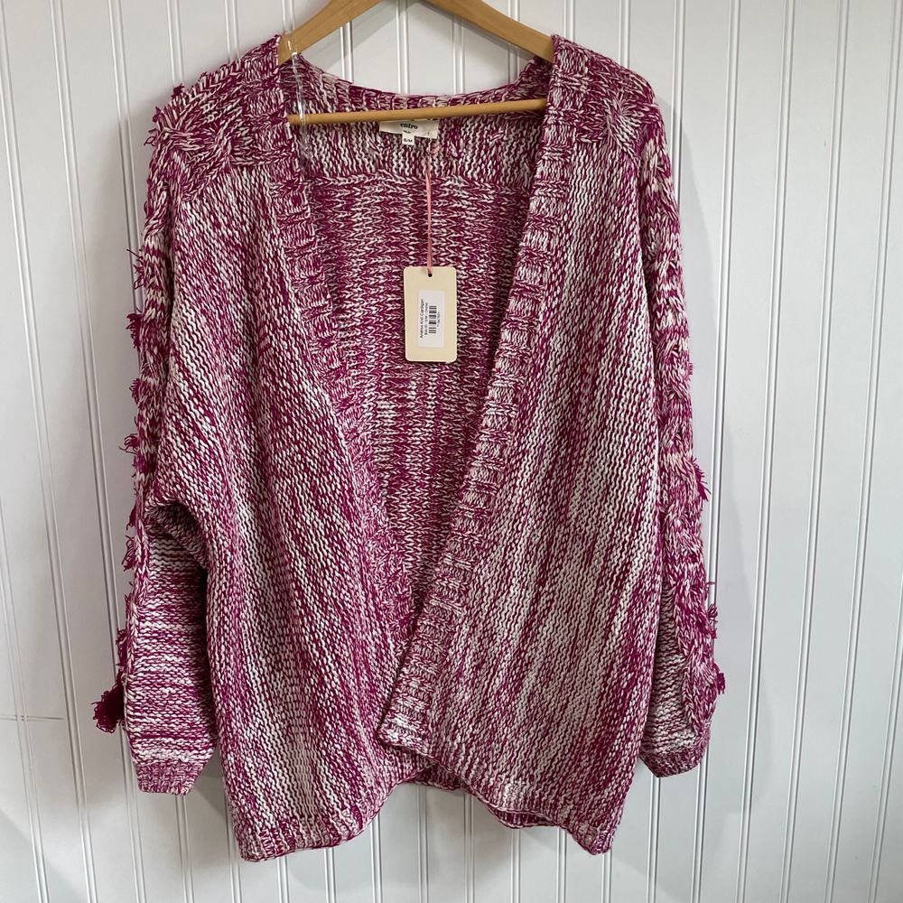 Entro Andrea Sweater Cardigan Womens S/M Knit Pink Heathered Fringe Boho NWT